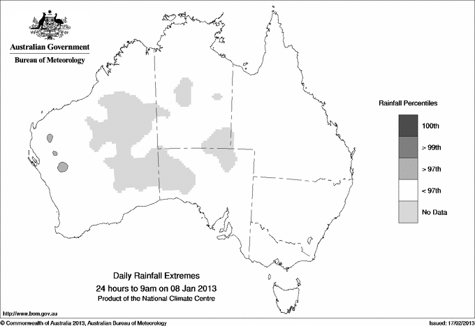 Australian daily rainfall extreme area maps