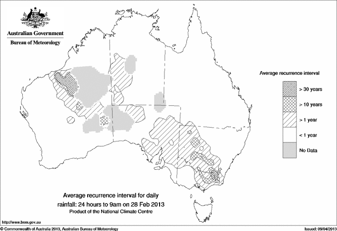 Australian daily rainfall average recurrence interval maps