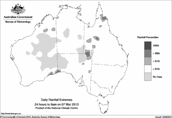 Australian daily rainfall extreme area maps