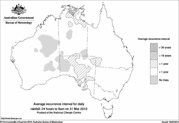 Australian daily rainfall average recurrence interval maps