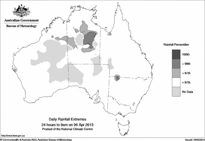 Australian daily rainfall extreme area maps