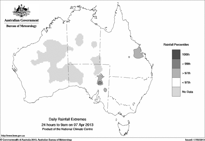 Australian daily rainfall extreme area maps