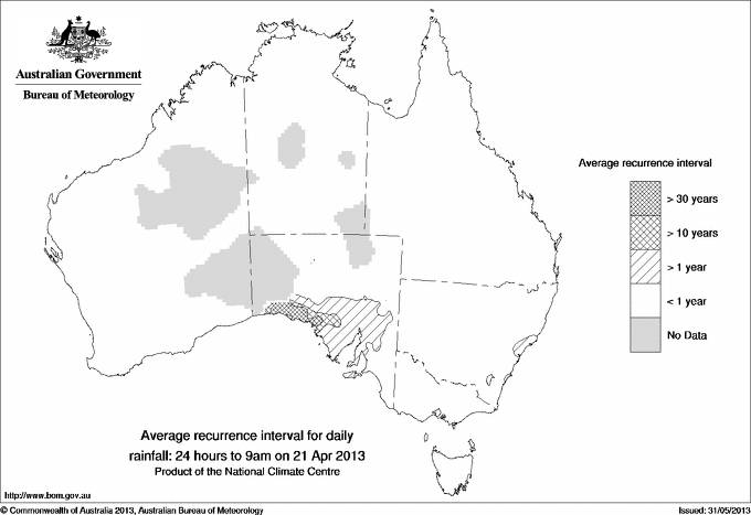 Australian daily rainfall average recurrence interval maps