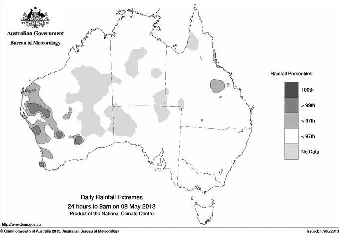 Australian daily rainfall extreme area maps