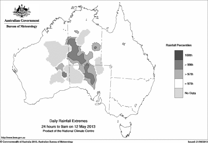 Australian daily rainfall extreme area maps