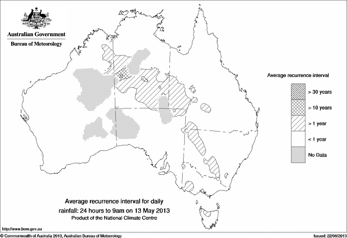 Australian daily rainfall average recurrence interval maps