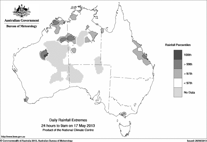 Australian daily rainfall extreme area maps