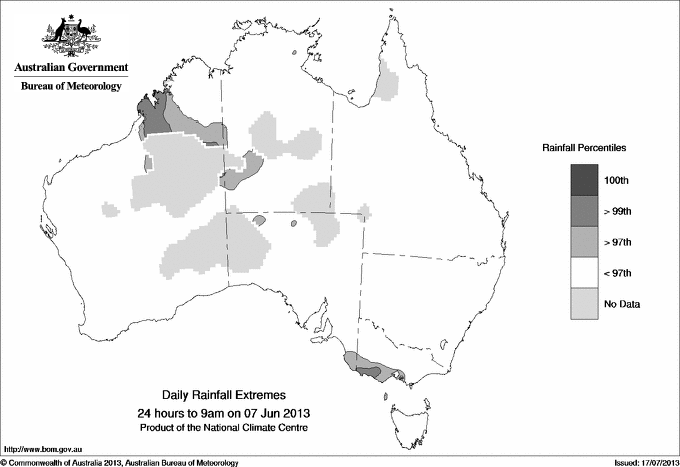Australian daily rainfall extreme area maps