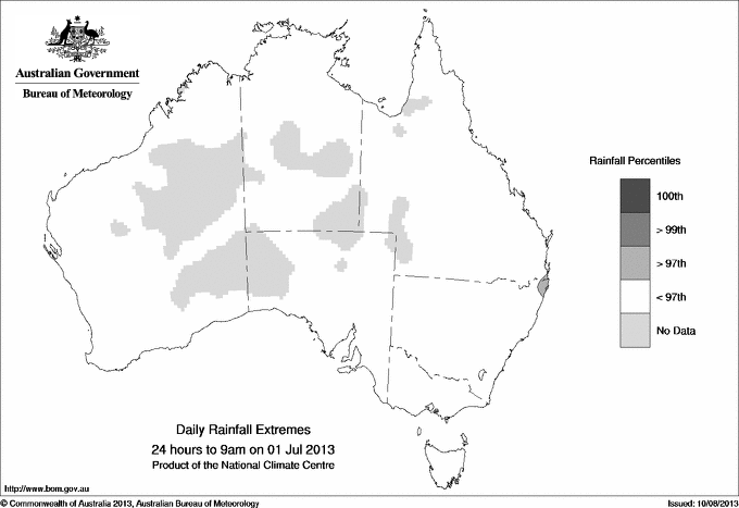 Australian daily rainfall extreme area maps