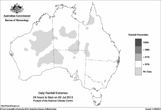 Australian daily rainfall extreme area maps