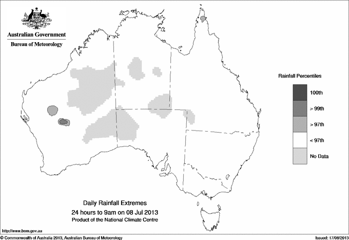 Australian daily rainfall extreme area maps