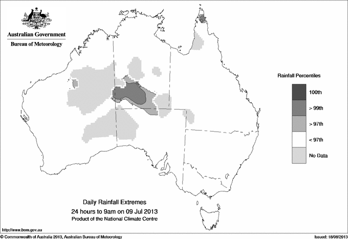 Australian daily rainfall extreme area maps