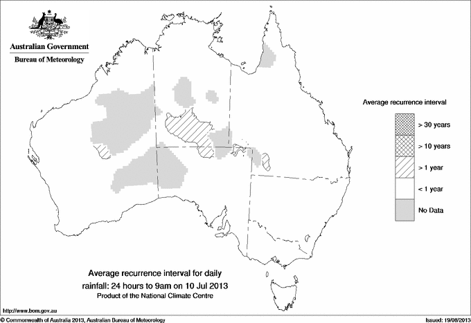 Australian daily rainfall average recurrence interval maps