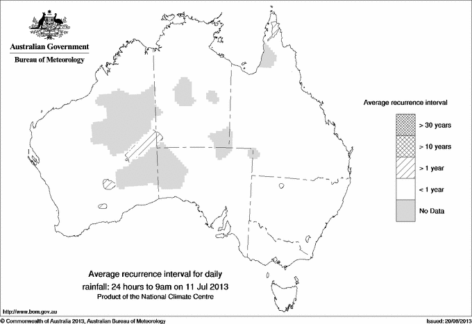 Australian daily rainfall average recurrence interval maps