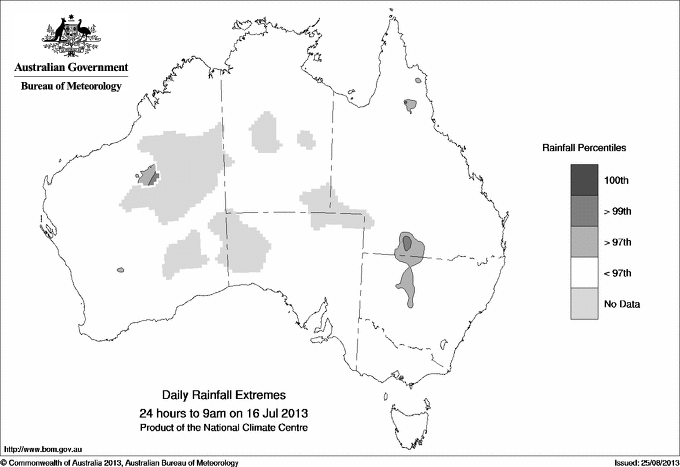 Australian daily rainfall extreme area maps
