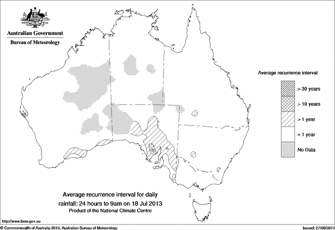 Australian daily rainfall average recurrence interval maps