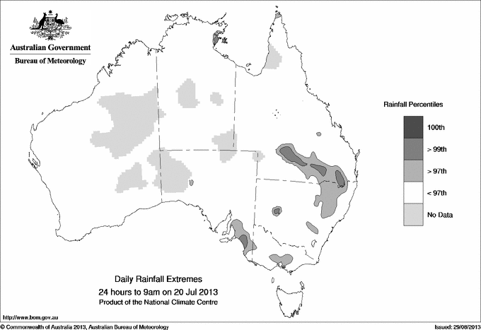Australian daily rainfall extreme area maps