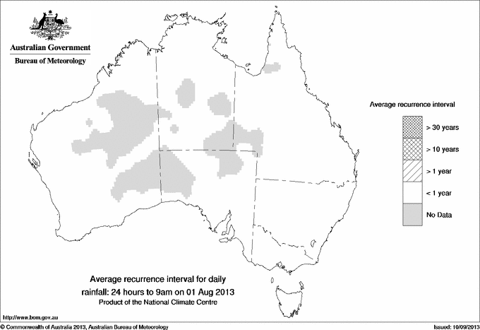 Australian daily rainfall average recurrence interval maps
