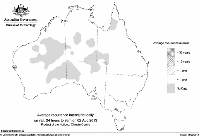 Australian daily rainfall average recurrence interval maps