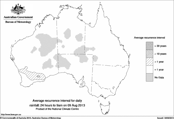 Australian daily rainfall average recurrence interval maps