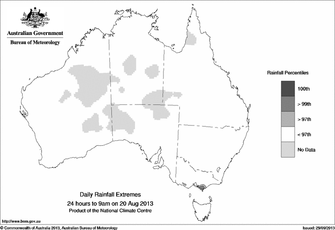 Australian daily rainfall extreme area maps