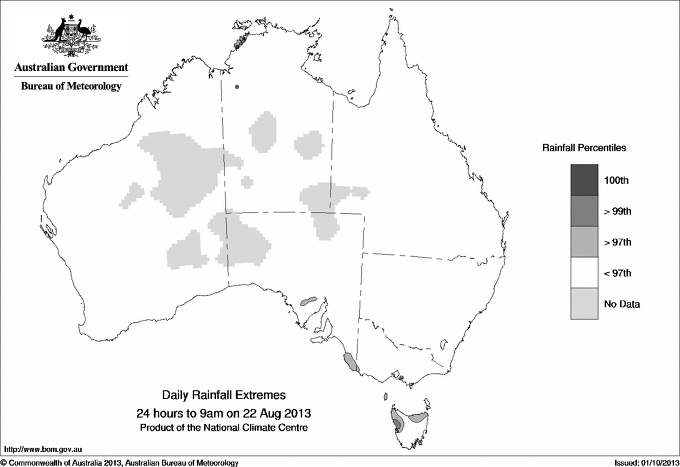 Australian daily rainfall extreme area maps