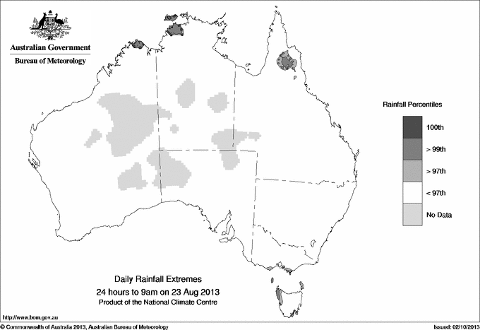 Australian daily rainfall extreme area maps