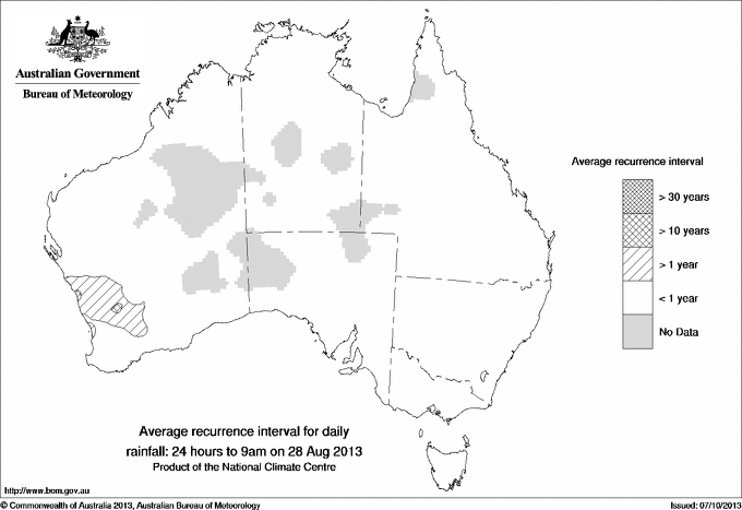 Australian daily rainfall average recurrence interval maps
