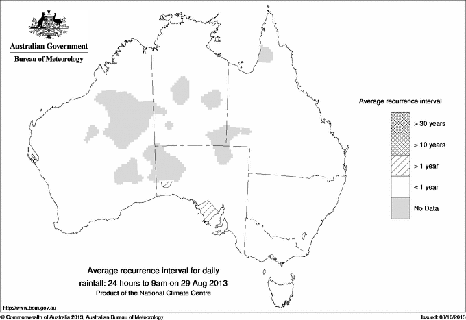 Australian daily rainfall average recurrence interval maps