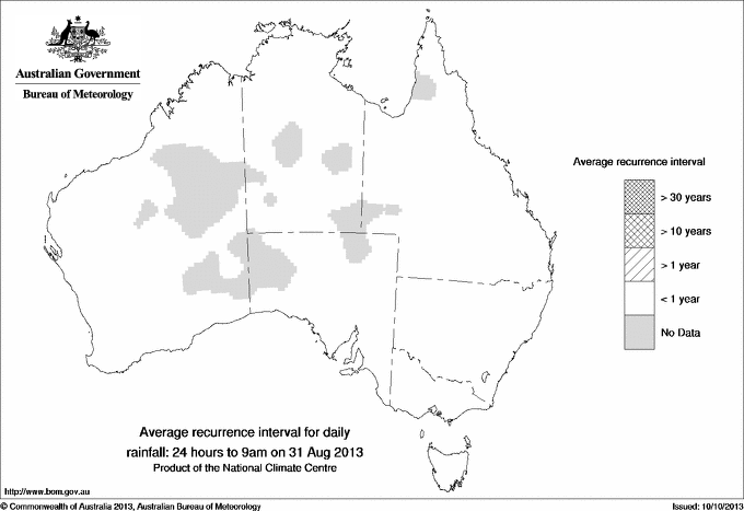 Australian daily rainfall average recurrence interval maps