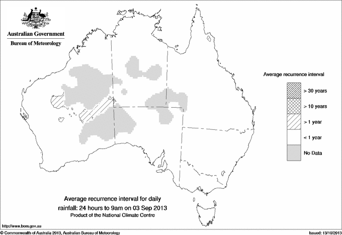 Australian daily rainfall average recurrence interval maps