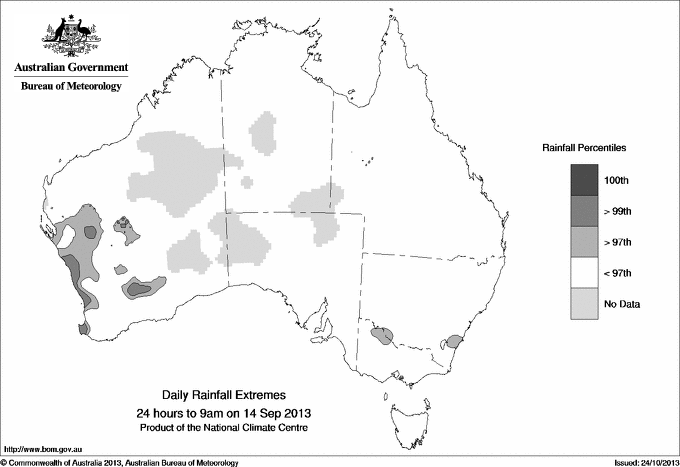 Australian daily rainfall extreme area maps