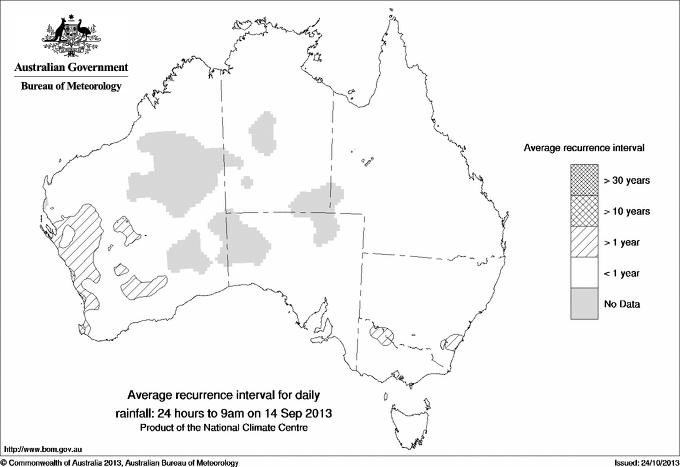 Australian daily rainfall average recurrence interval maps