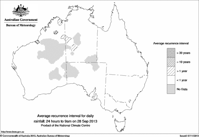 Australian daily rainfall average recurrence interval maps