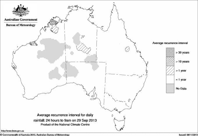 Australian daily rainfall average recurrence interval maps