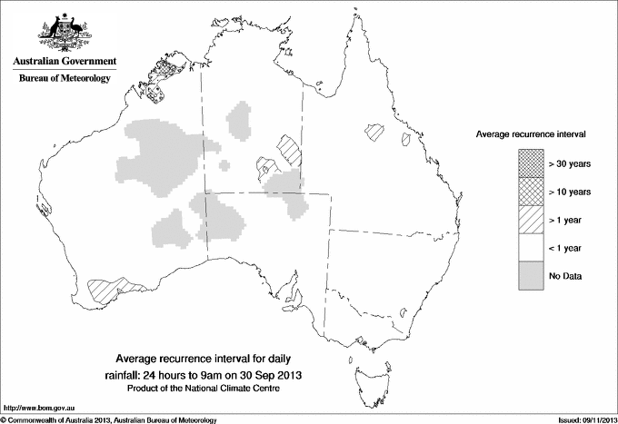 Australian daily rainfall average recurrence interval maps