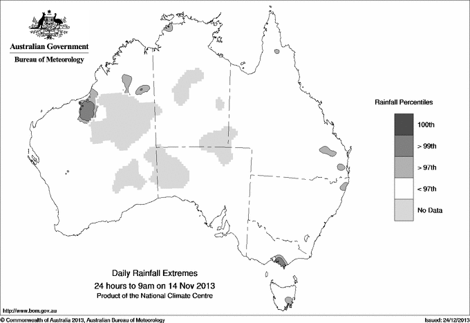 Australian daily rainfall extreme area maps