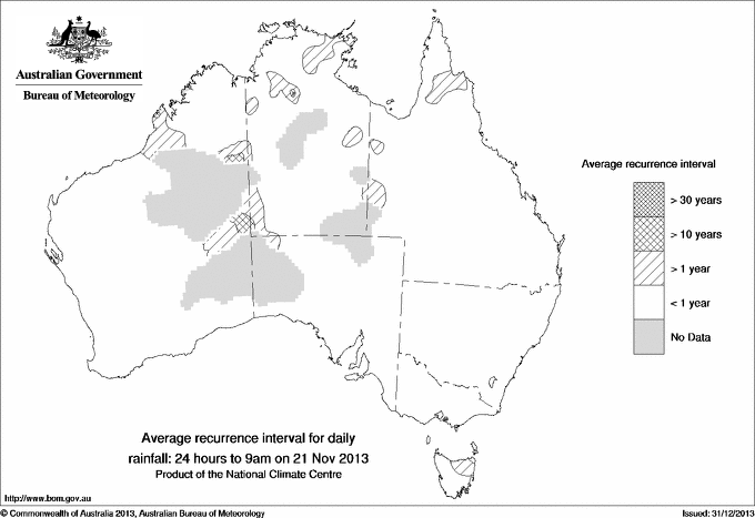 Australian daily rainfall average recurrence interval maps