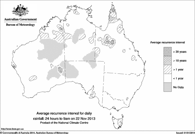 Australian daily rainfall average recurrence interval maps