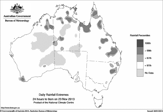 Australian daily rainfall extreme area maps