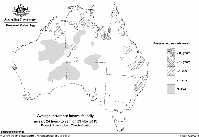 Australian daily rainfall average recurrence interval maps