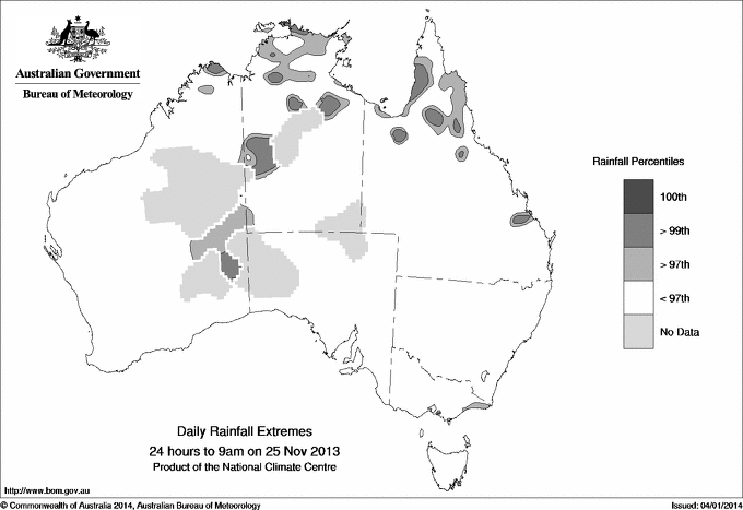 Australian daily rainfall extreme area maps