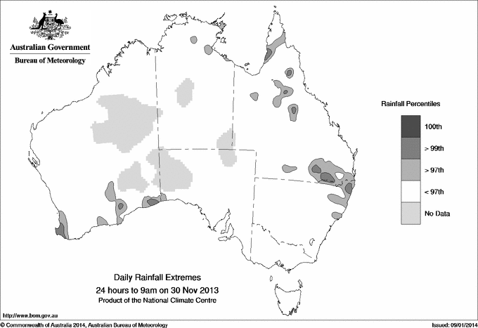 Australian daily rainfall extreme area maps