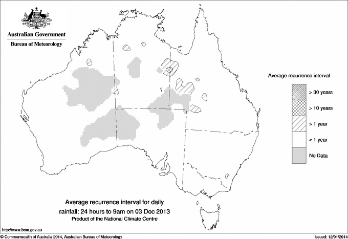 Australian daily rainfall average recurrence interval maps