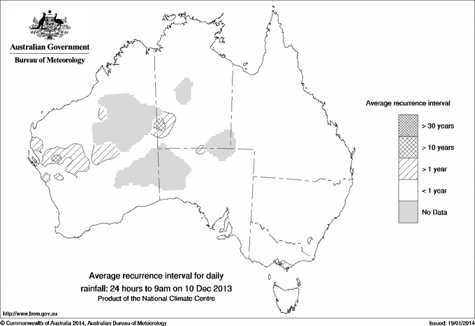 Australian daily rainfall average recurrence interval maps