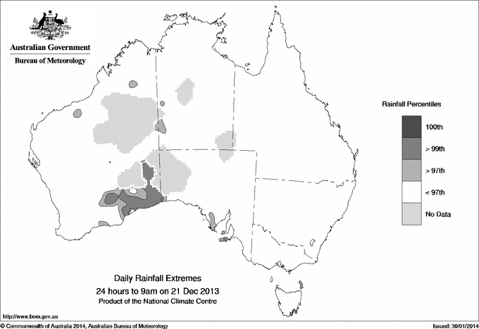 Australian daily rainfall extreme area maps