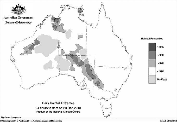 Australian daily rainfall extreme area maps