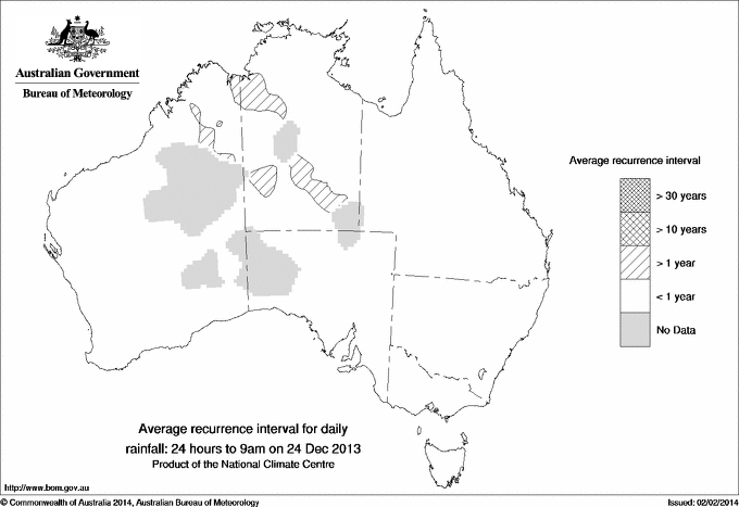 Australian daily rainfall average recurrence interval maps