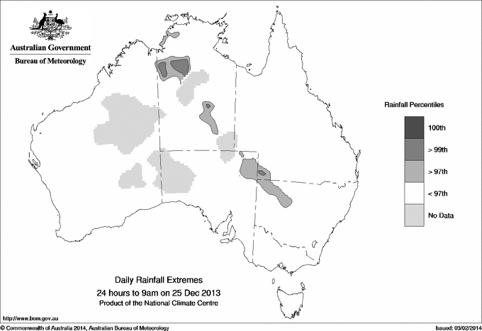 Australian daily rainfall extreme area maps