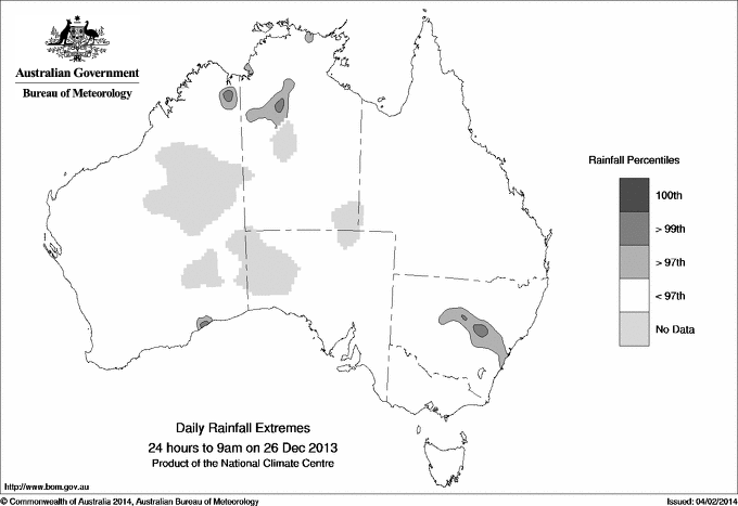 Australian daily rainfall extreme area maps
